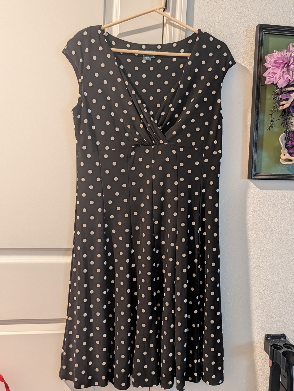 Ralf Lauren - Polka Dot Faux-Wrap A-Line Dress - Black with White Dots